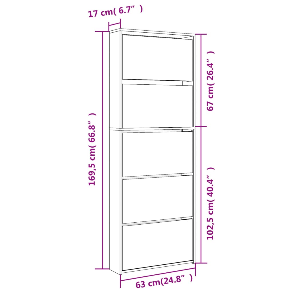 Schoenenkast Met Spiegel 5-Laags 63X17X169,5 Cm Gerookt Eiken
