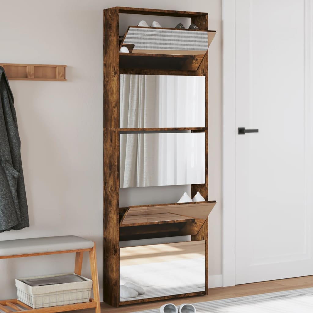 Schoenenkast Met Spiegel 5-Laags 63X17X169,5 Cm Gerookt Eiken