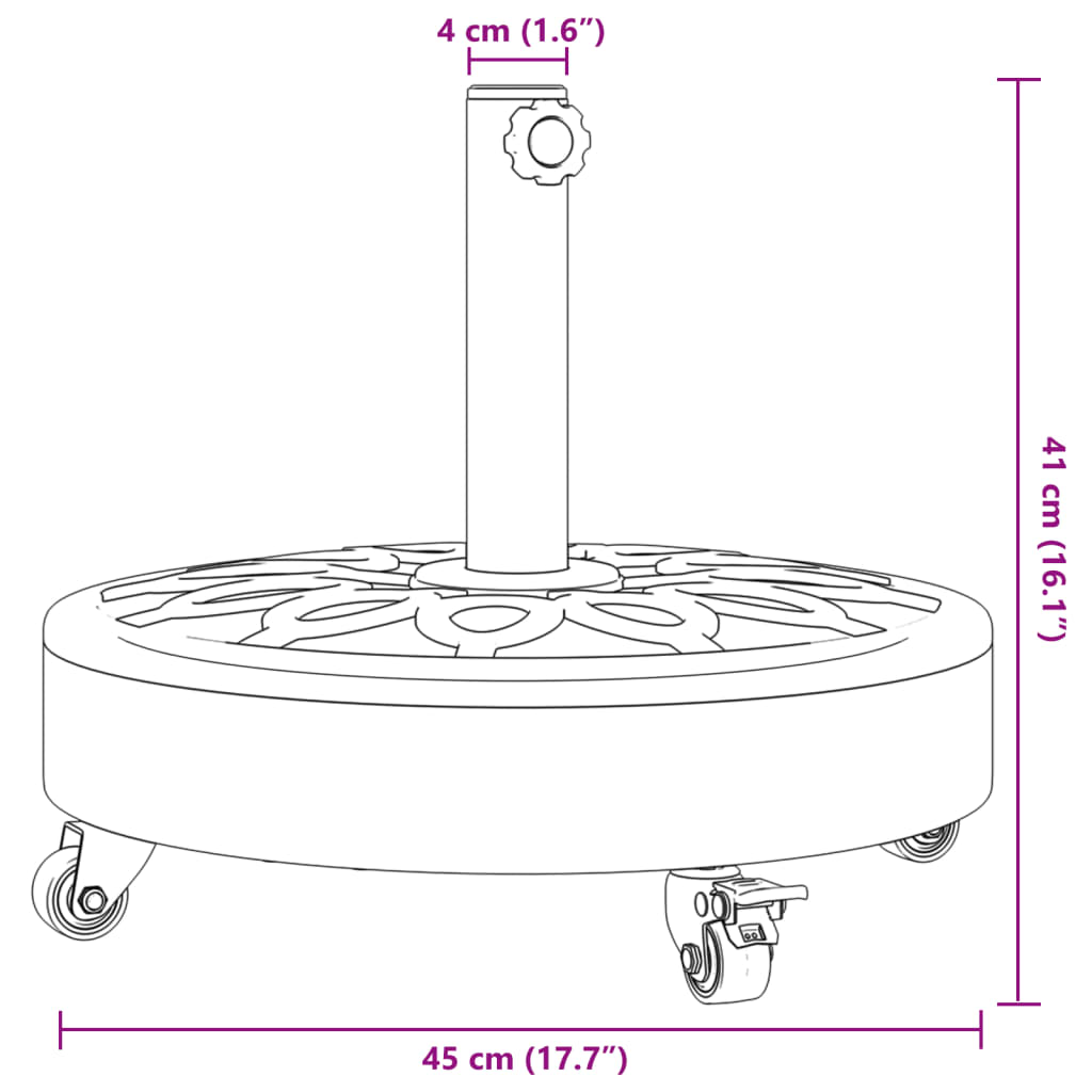 Parasolvoet Met Wielen Voor Stok Van Ø38 / 48 Mm Rond