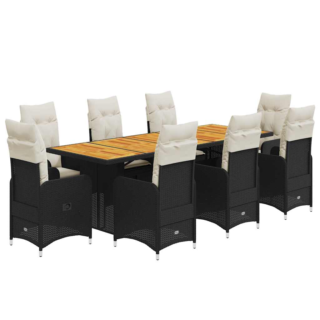 9-Delige Bistroset Met Kussens Poly Rattan Zwart