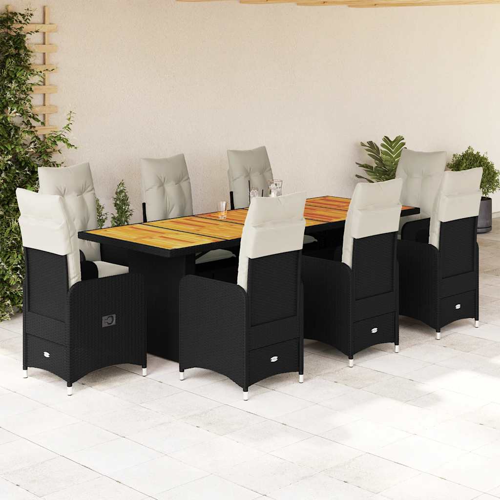 9-Delige Bistroset Met Kussens Poly Rattan Zwart