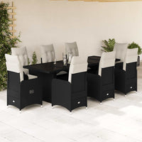9-Delige Bistroset Met Kussens Poly Rattan Zwart