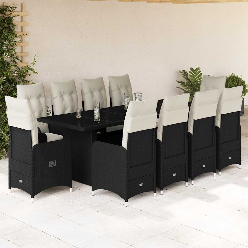 9-Delige Bistroset Met Kussens Poly Rattan Zwart
