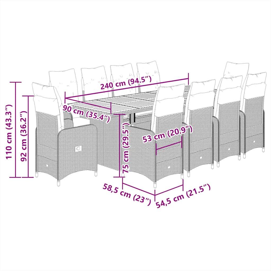 11-Delige Bistroset Met Kussens Poly Rattan