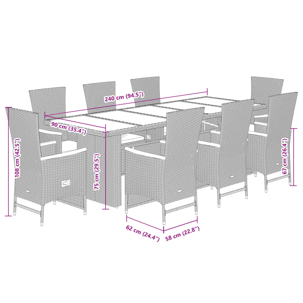 9-Delige Tuinset Poly Rattan Zwart