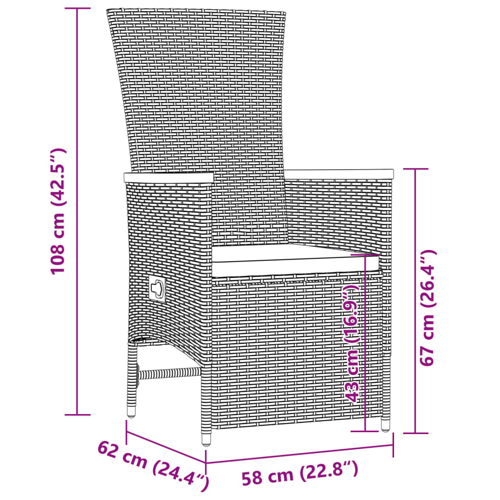 9-Delige Tuinset Poly Rattan Zwart