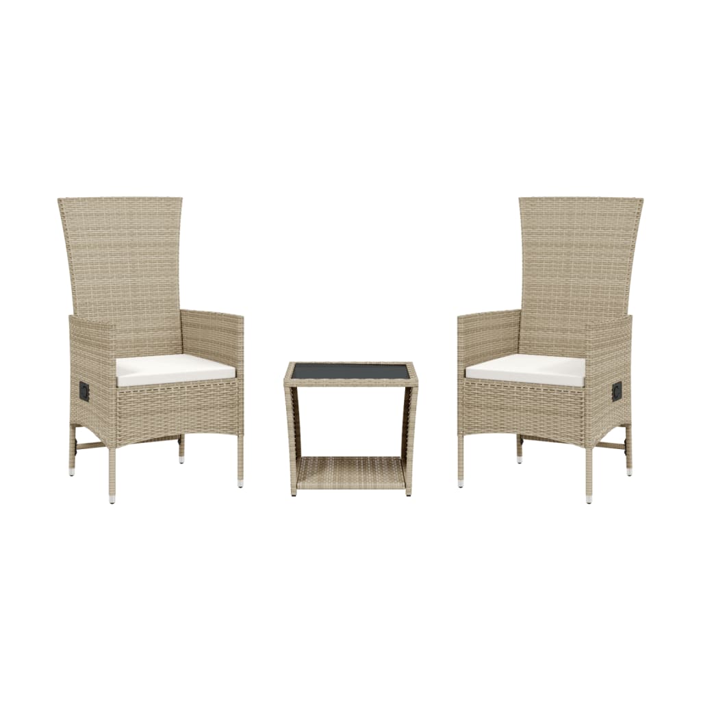 3-Delige Tuinset Met Kussens Poly Rattan Beige