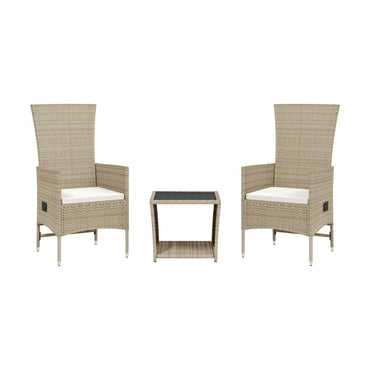 3-Delige Tuinset Met Kussens Poly Rattan Beige