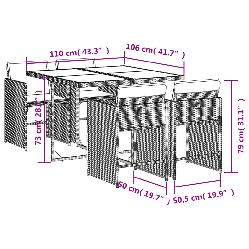 5-Delige Tuinset Met Kussens Poly Rattan Grijs