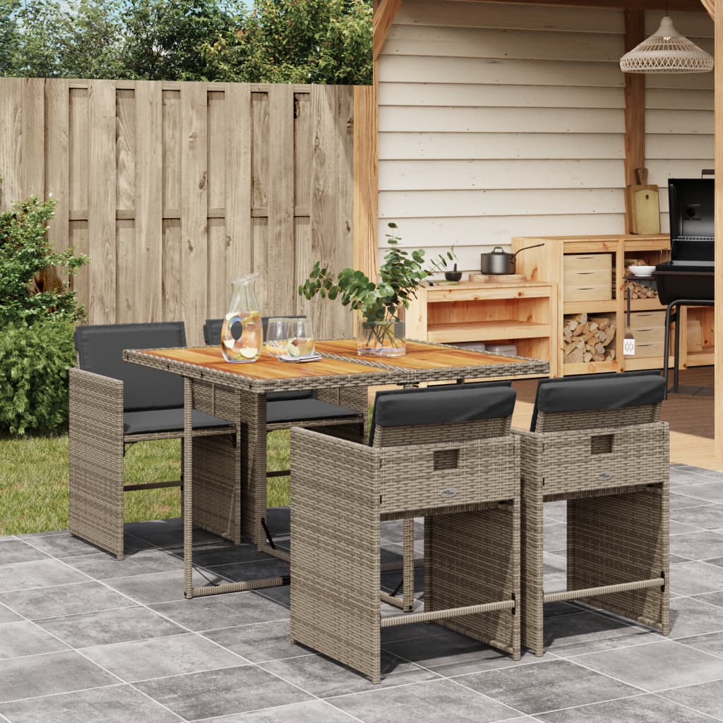 5-Delige Tuinset Met Kussens Poly Rattan Grijs