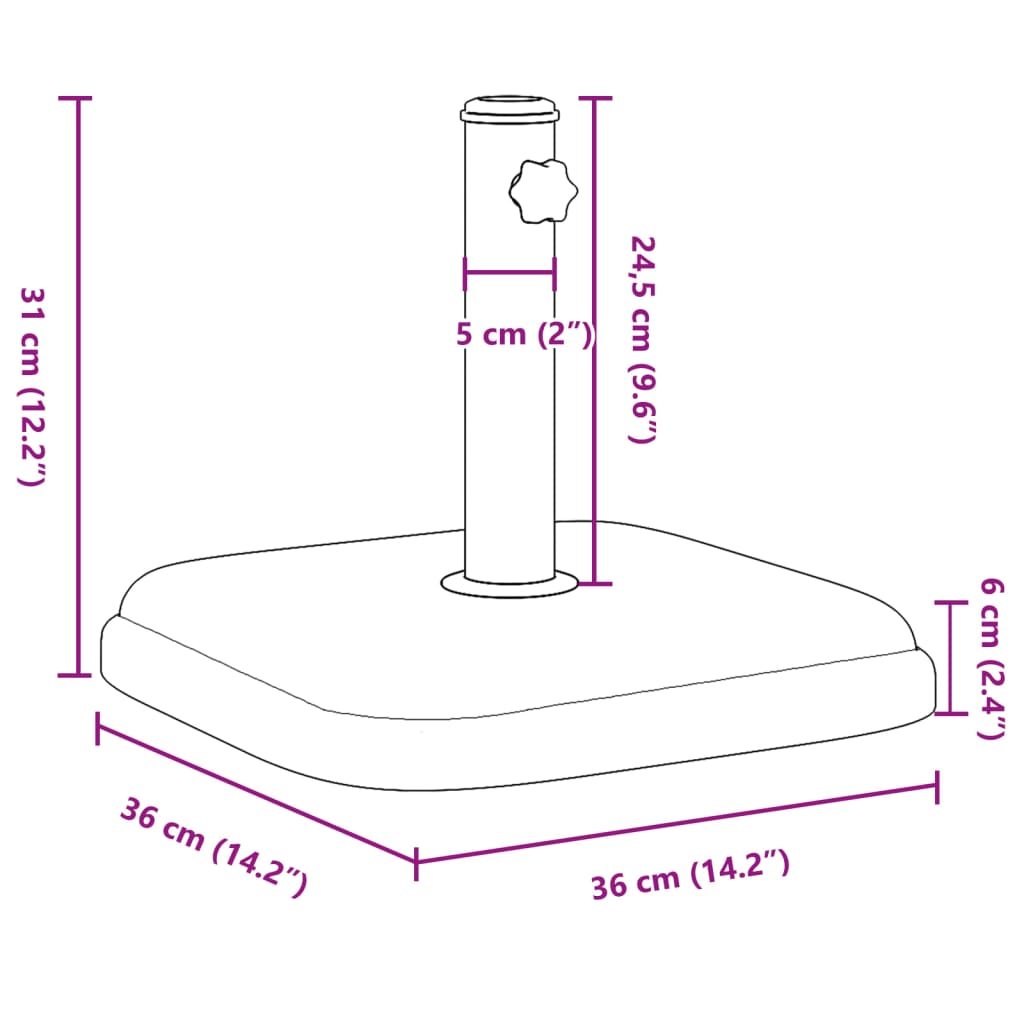 Parasolvoet Voor Stokken Van Ø32/35/38 Mm 11 Kg Vierkant
