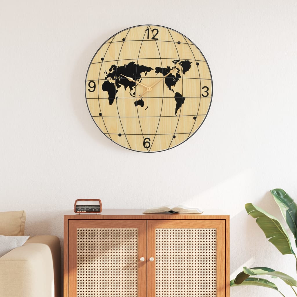 Wandklok Ø50 Cm Bewerkt Hout Geel En Zwart