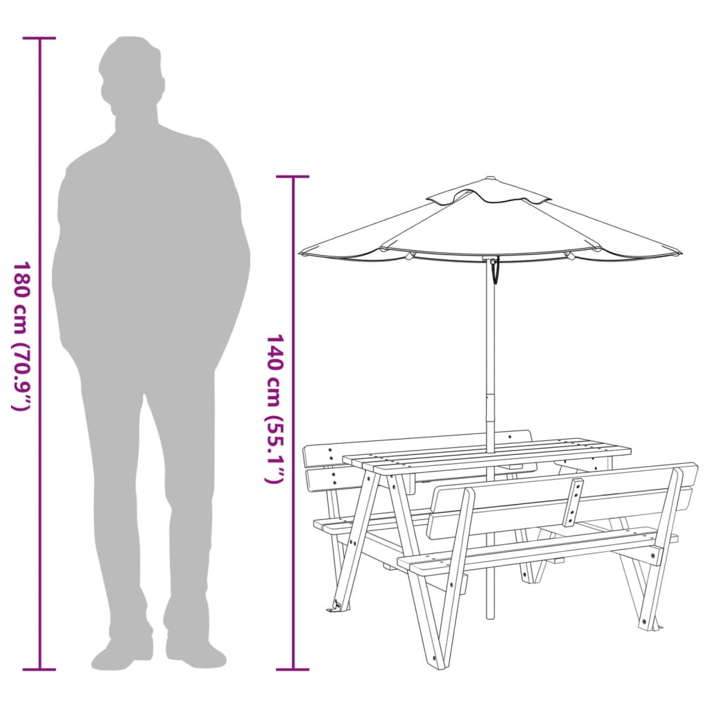 Picknicktafel Voor 4 Kinderen Met Parasol Massief Vurenhout
