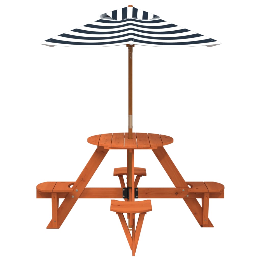 Picknicktafel Voor 4 Kinderen Met Parasol Rond Vurenhout