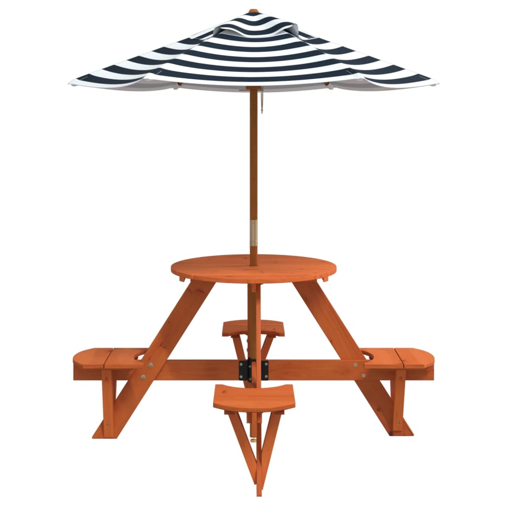 Picknicktafel Voor 4 Kinderen Met Parasol Rond Vurenhout