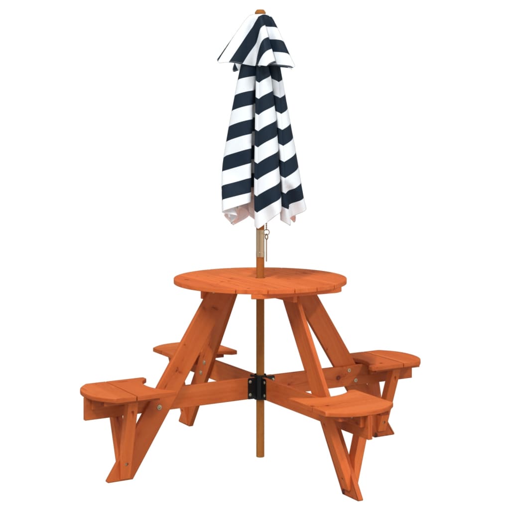 Picknicktafel Voor 4 Kinderen Met Parasol Rond Vurenhout