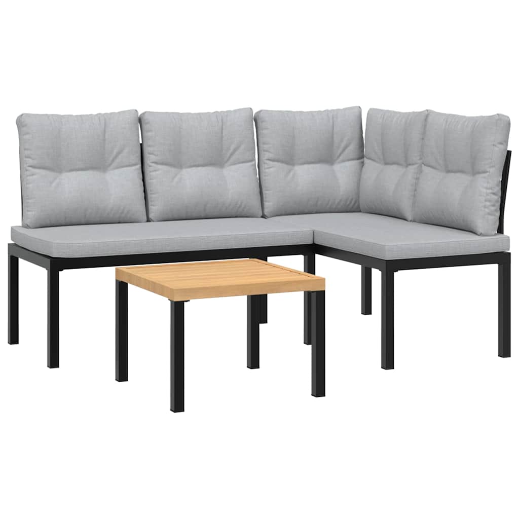 3-Delige Loungeset Met Kussens Gepoedercoat Staal Zwart