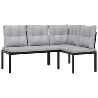3-Delige Loungeset Met Kussens Gepoedercoat Staal Zwart