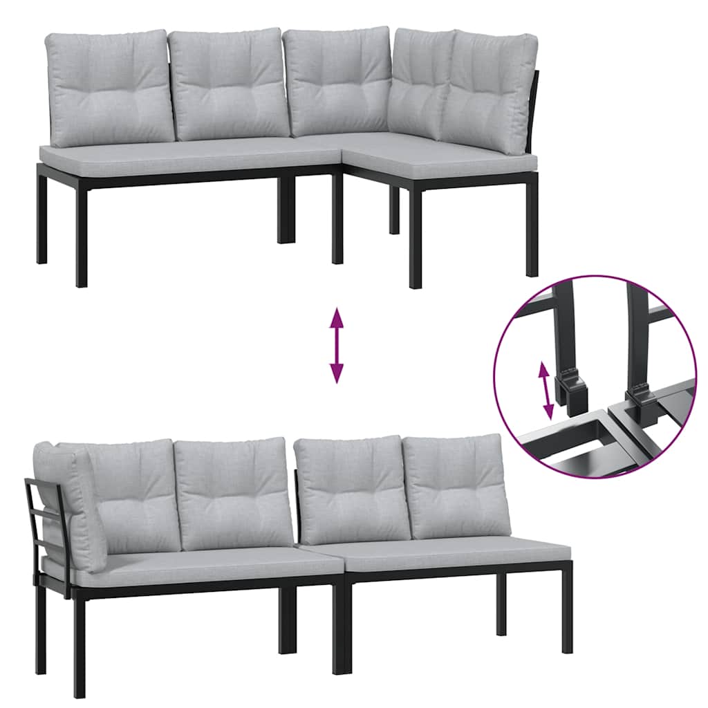 3-Delige Loungeset Met Kussens Gepoedercoat Staal Zwart