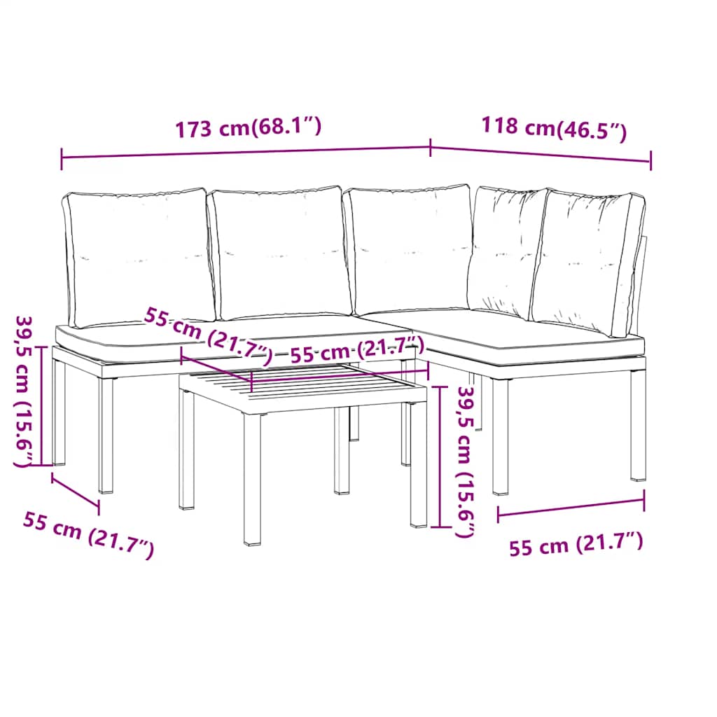 3-Delige Loungeset Met Kussens Gepoedercoat Staal Zwart