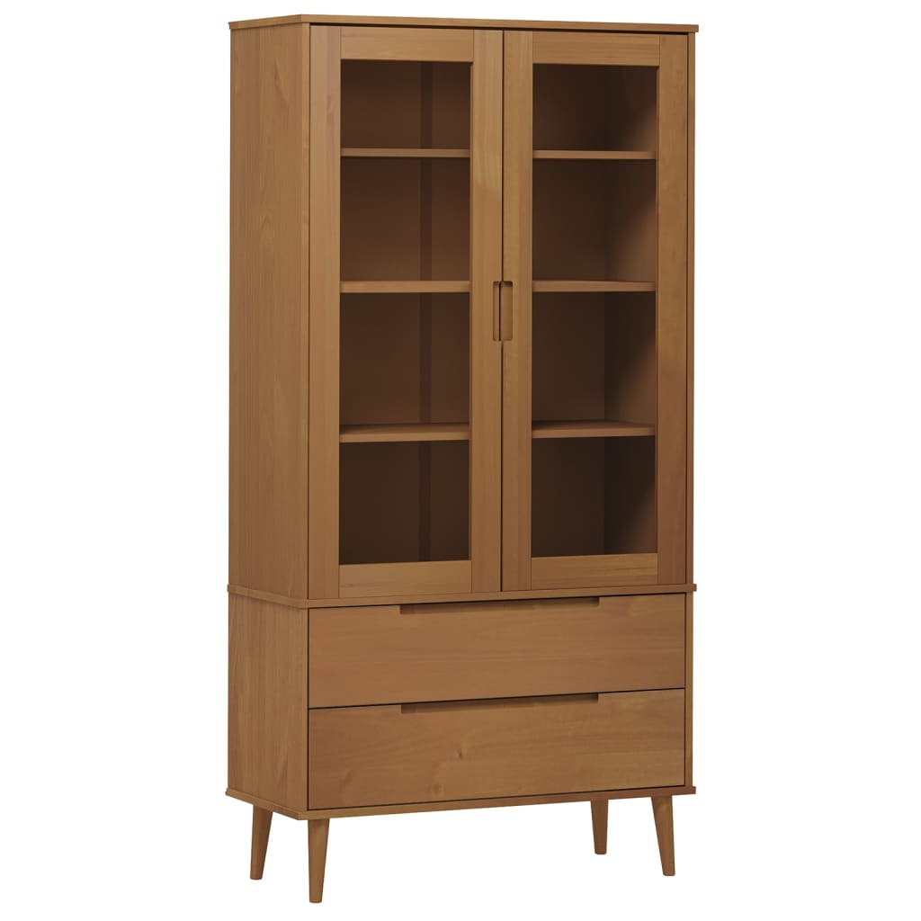 Vitrinekast Molde 90X35X175 Cm Massief Grenenhout