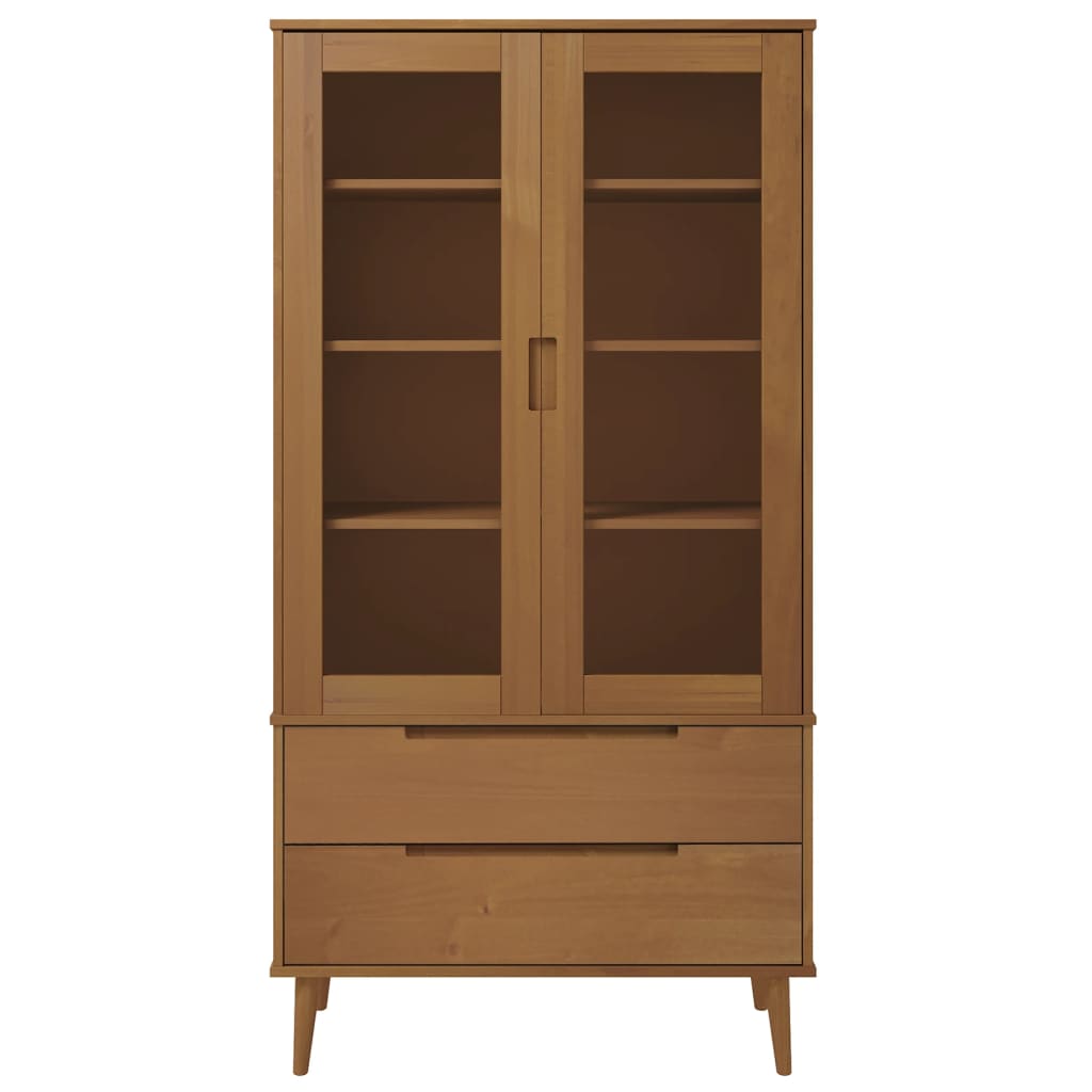 Vitrinekast Molde 90X35X175 Cm Massief Grenenhout
