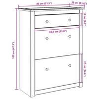 Schoenenkast Panama 80X35X105 Cm Massief Grenenhout