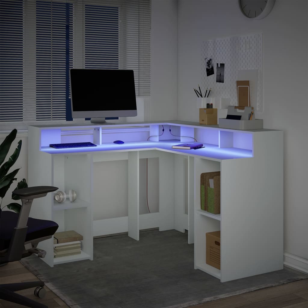 Bureau Met Led-Verlichting Bewerkt Hout