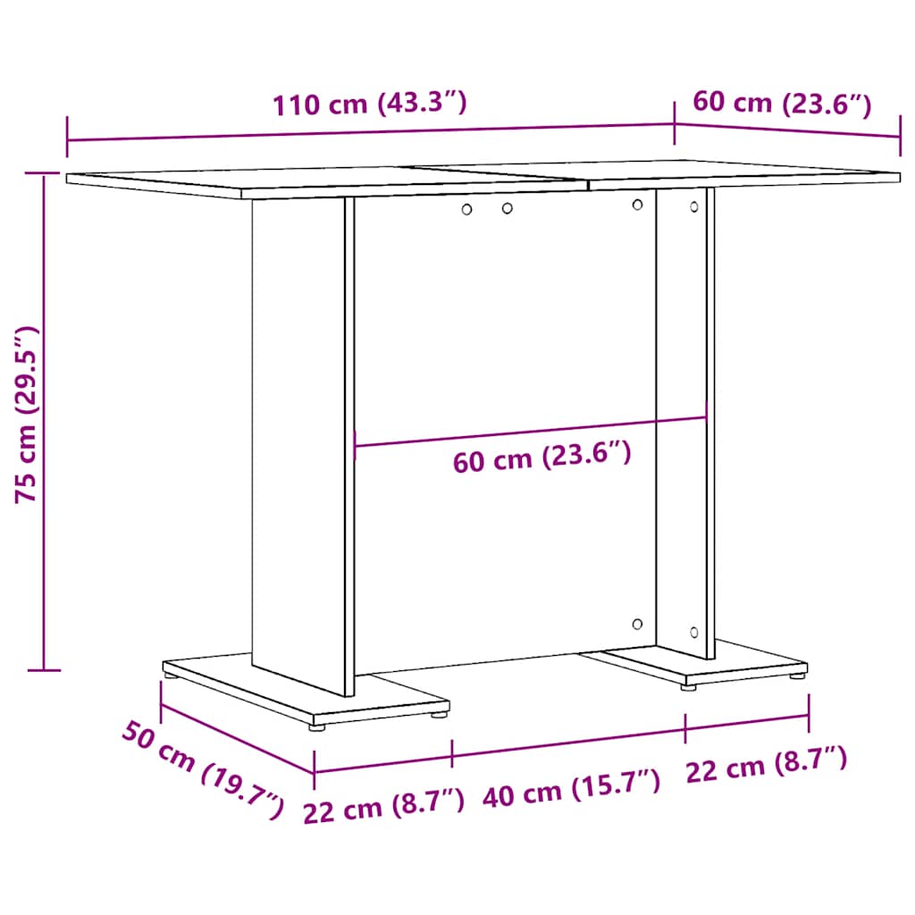 Eettafel 110X60X75 Cm Bewerkt Hout