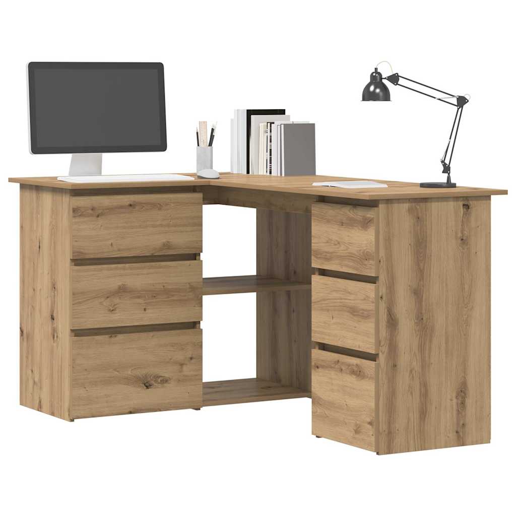 Hoekbureau 145X100X76 Cm Bewerkt Hout Artisanaal Eikenkleur
