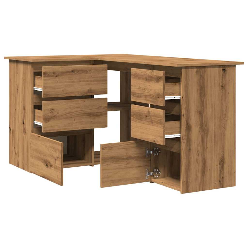Hoekbureau 145X100X76 Cm Bewerkt Hout Artisanaal Eikenkleur