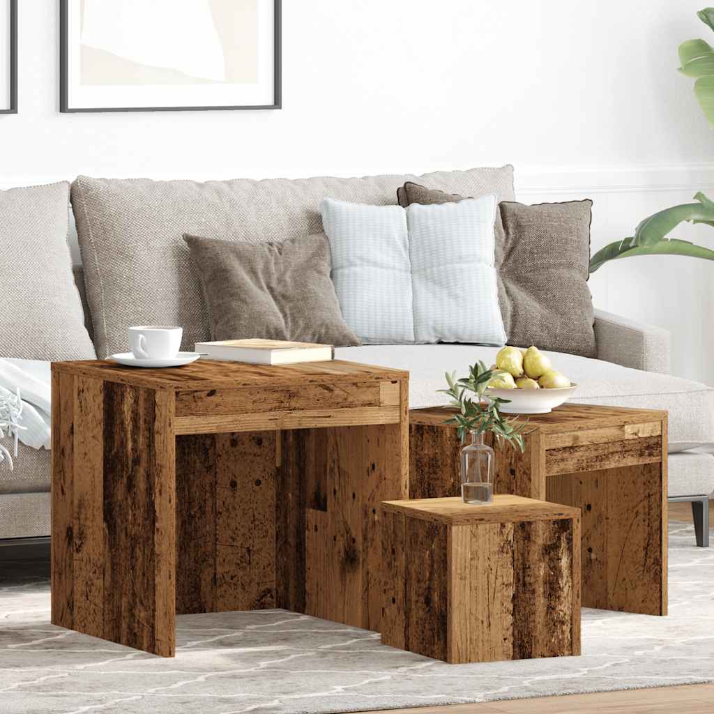 3-Delige Tafeltjesset Bewerkt Hout Eikenkleurig