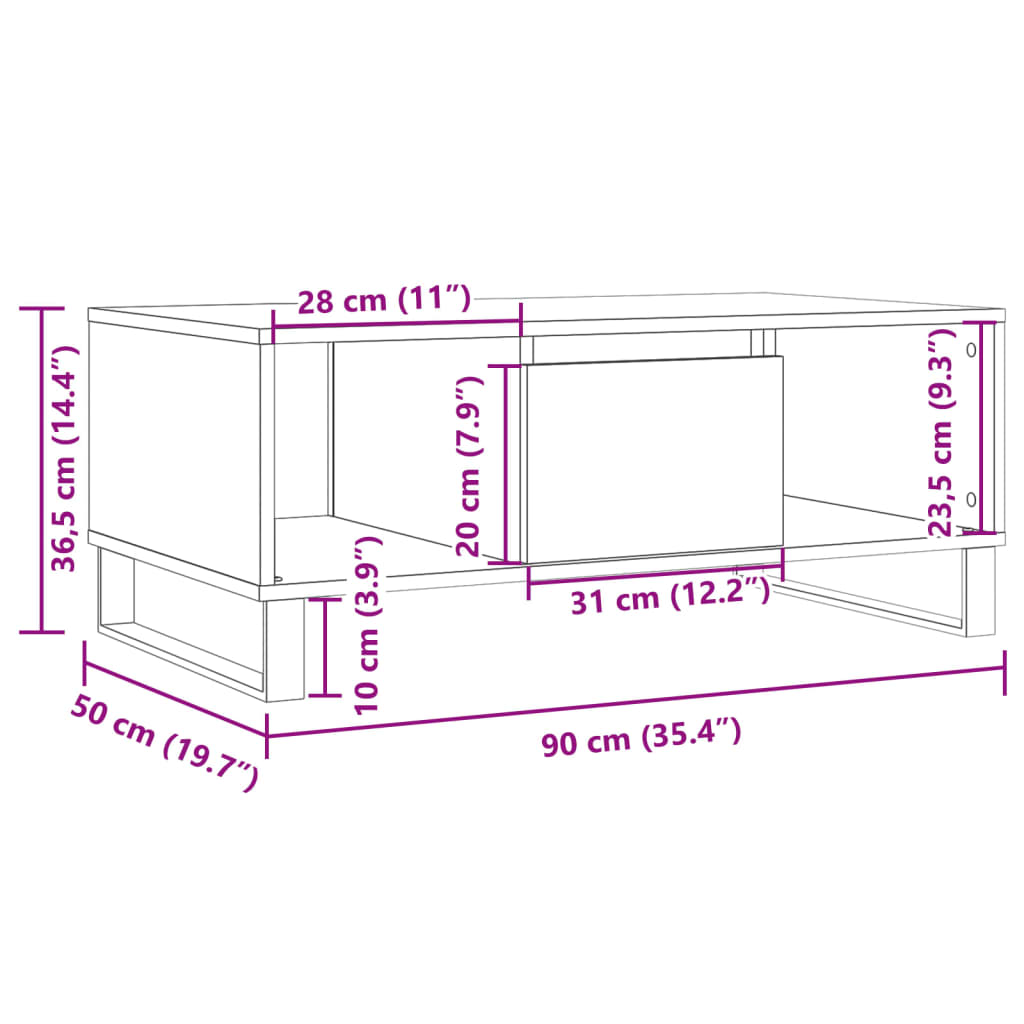 Salontafel 90X50X36,5 Cm Bewerkt Hout