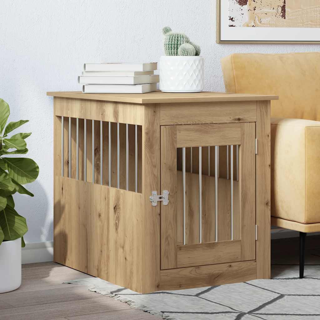 Hondenbench 64,5X80X71 Cm Bewerkt Hout Artisanaal Eikenkleur