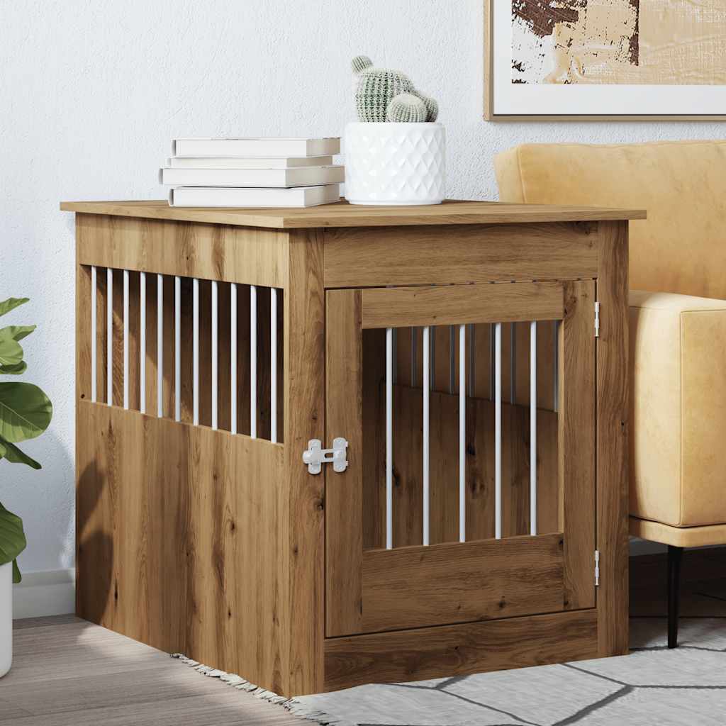 Hondenbench 64,5X80X71 Cm Bewerkt Hout Artisanaal Eikenkleur