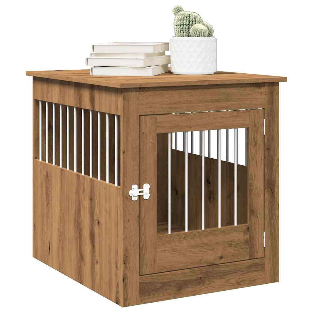 Hondenbench 64,5X80X71 Cm Bewerkt Hout Artisanaal Eikenkleur