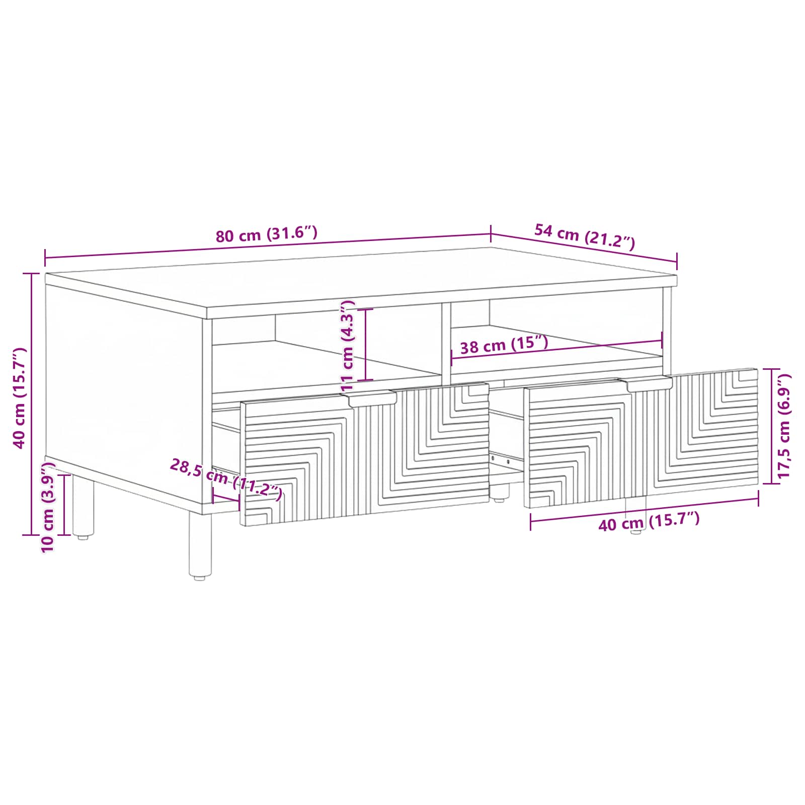 Salontafel Met Lade Bruin 80 X 54 X 40 Cm