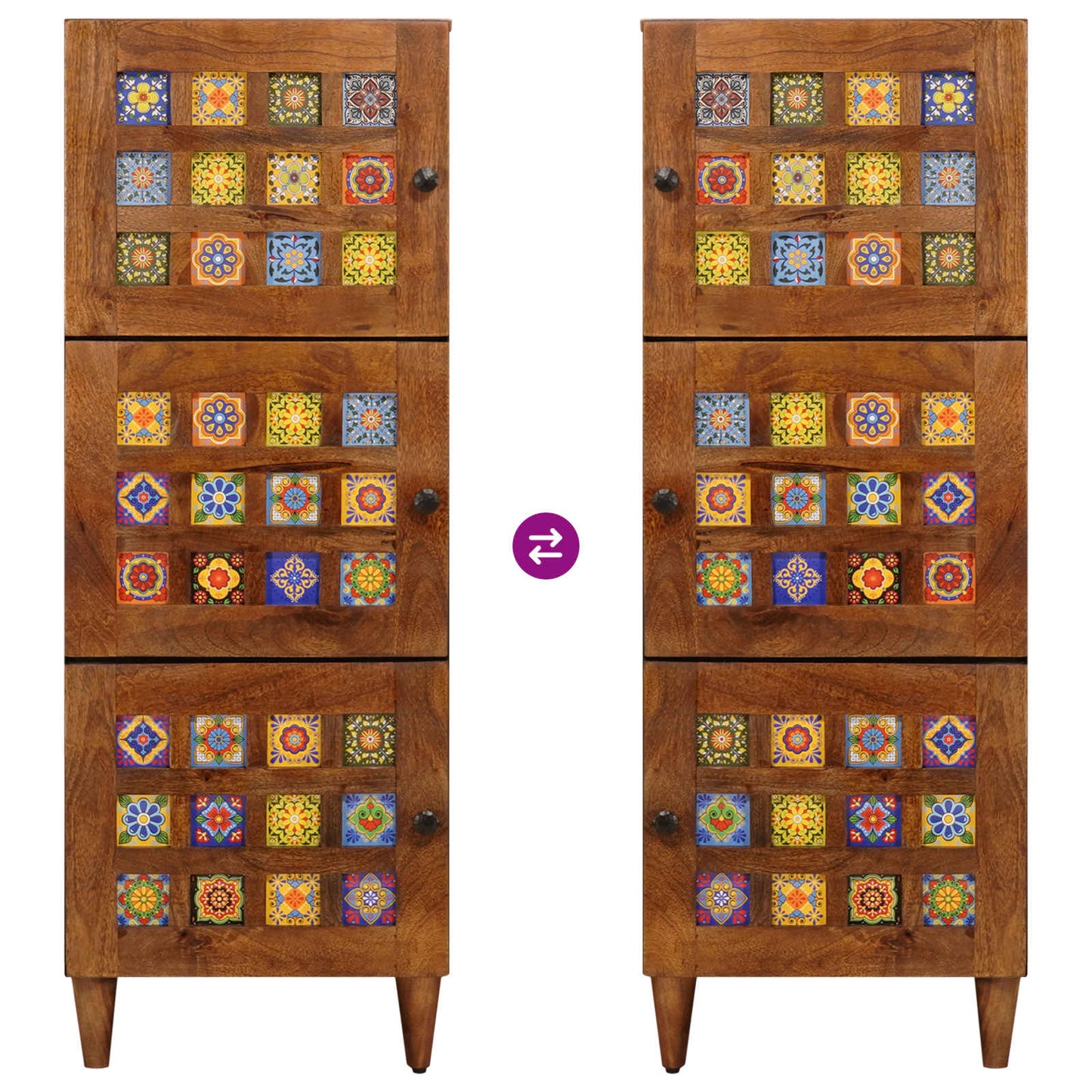 Hoge Kast 40 X 33 X 110 Cm Massief Mango Hout