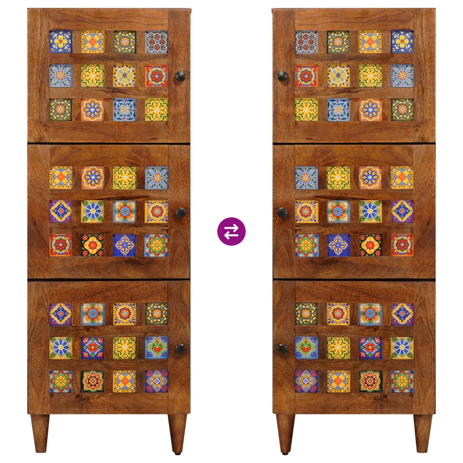 Hoge Kast 40 X 33 X 110 Cm Massief Mango Hout