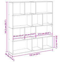 Boekenkast 132X29X141,5 Cm Bewerkt Hout Kleurig Oud Hout