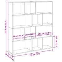Boekenkast 132X29X141,5 Cm Bewerkt Hout Artisanaal Eikenkleur Artisian Oak