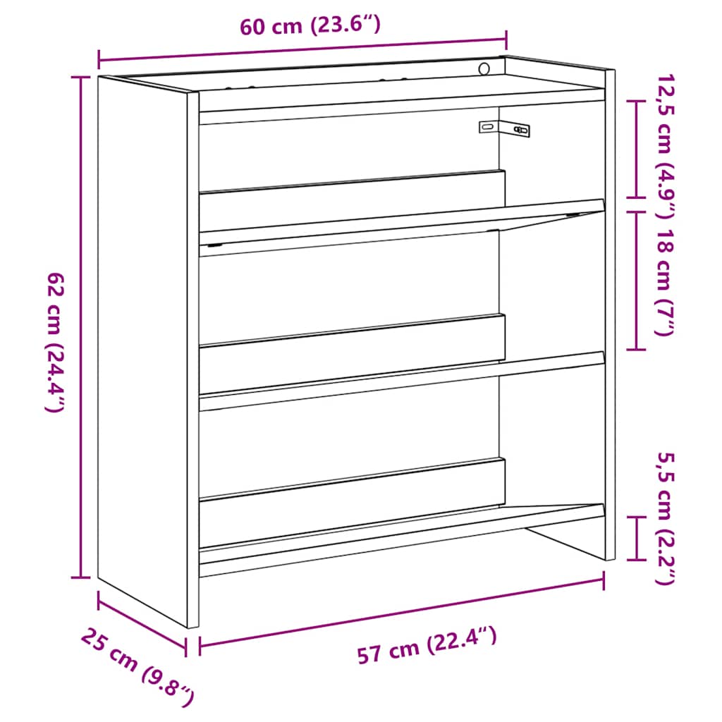 Schoenenrek 60X25X Bewerkt Hout Kleurig Sonoma Eiken