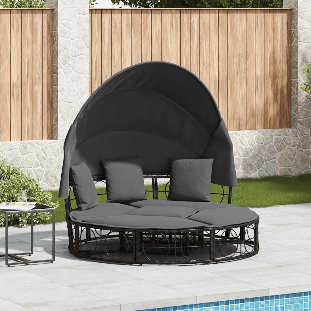 Loungebed Voor Buiten Met Luifel En Kussens Poly Rattan