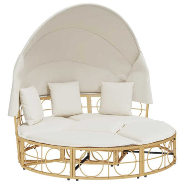 Loungebed Voor Buiten Met Luifel En Kussens Poly Rattan