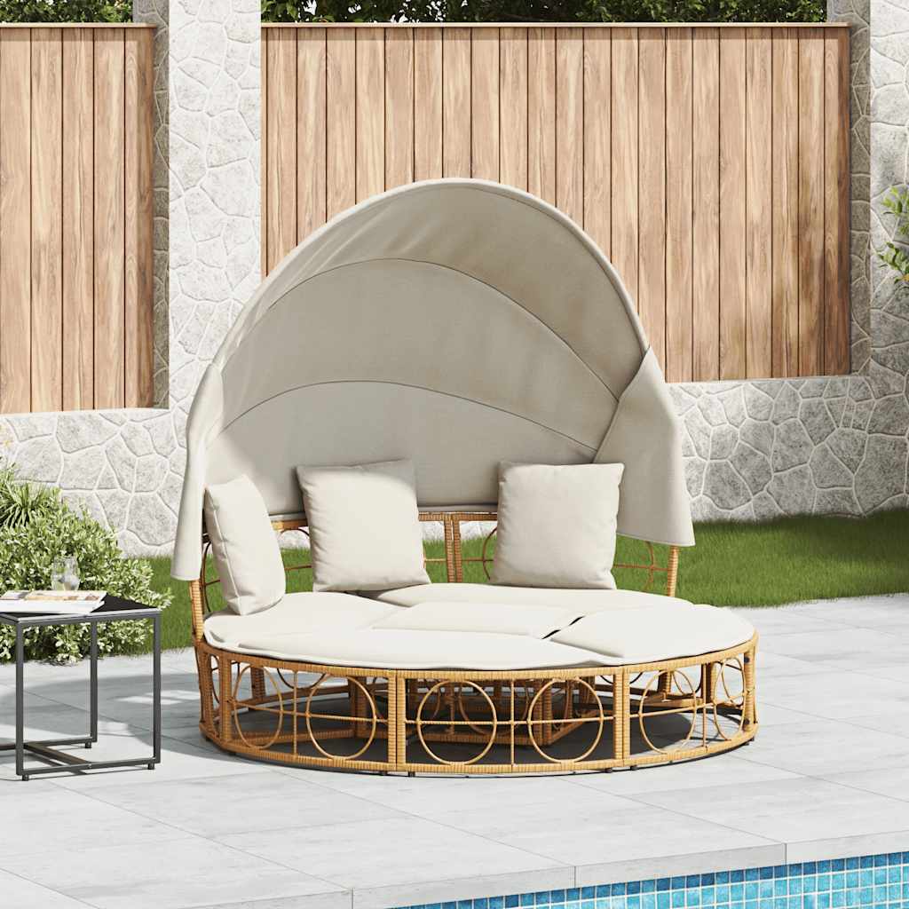 Loungebed Voor Buiten Met Luifel En Kussens Poly Rattan