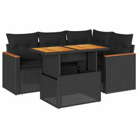 5-Delige Loungeset Met Kussens Poly Rattan Acacia