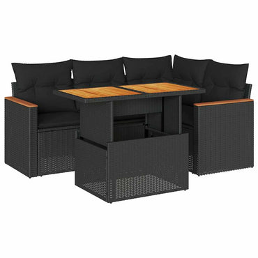 5-Delige Loungeset Met Kussens Poly Rattan Acacia