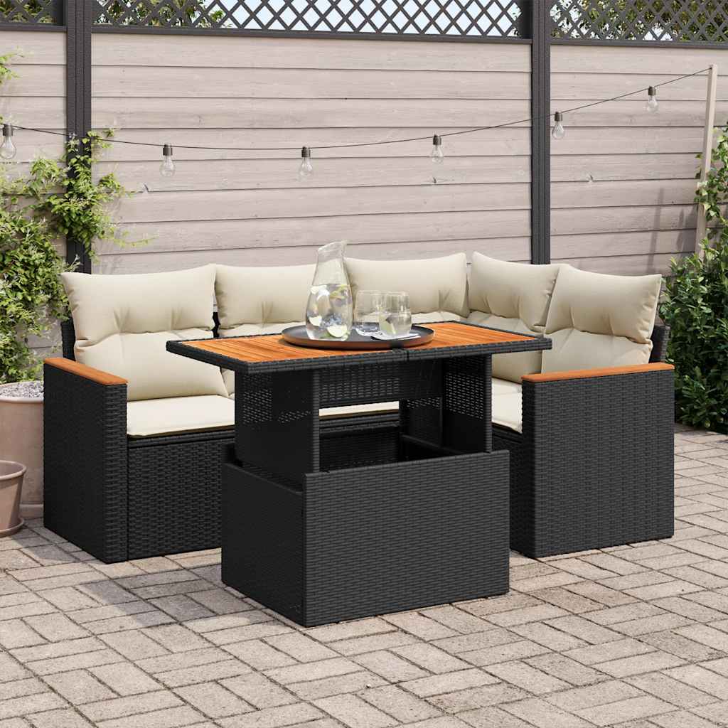 5-Delige Loungeset Met Kussens Poly Rattan Acacia