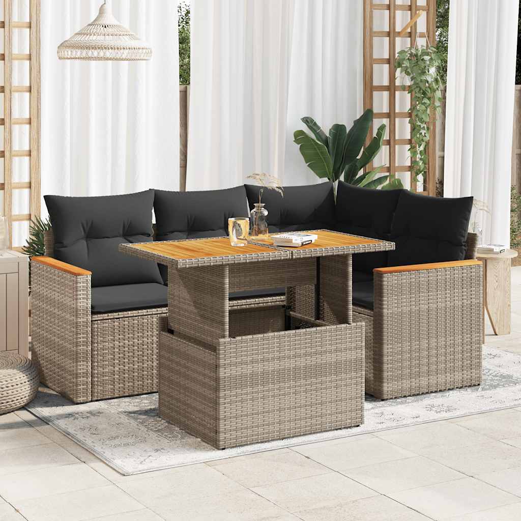 5-Delige Loungeset Met Kussens Poly Rattan Acacia