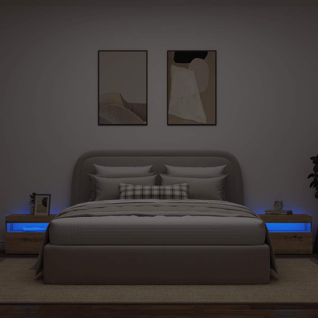 Nachtkastje Met Led 60X35X40 Cm Bewerkt Hout Artisanaal Eiken